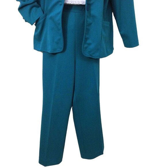 Vintage 2pc Set Graff Polyester Leisure Suit Blazer Comfort Pant -L Pockets Teal - Picture 3 of 10